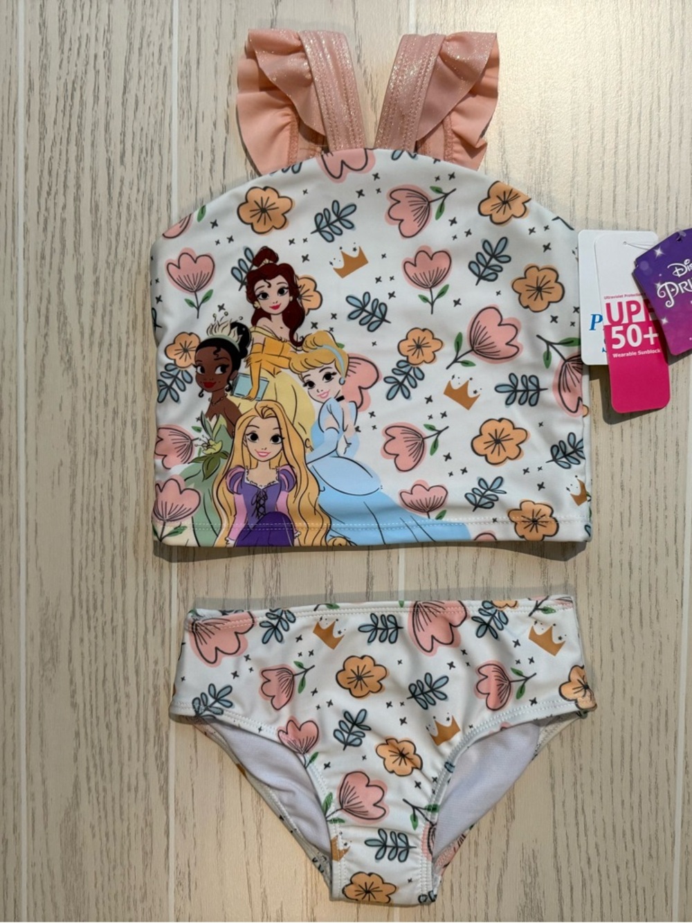 Disney Princess Bikini Set 4T Toddler Girl Pink Floral UPF 50 NWT